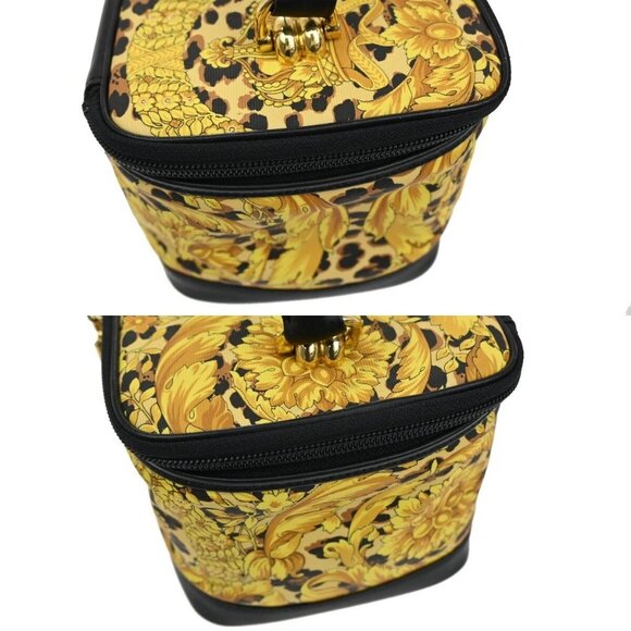 GIANNI VERSACE Logo Sun Vanity Hand Bag PVC Leather Black Gold - Picture 7 of 16